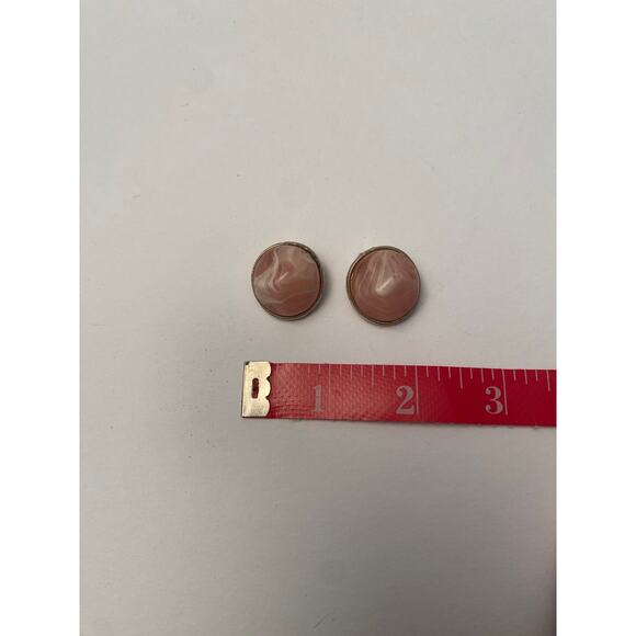 Vintage KRAMER Pink Marble Glass Clip On Earrings Silver Tone Signed - Picture 3 of 8